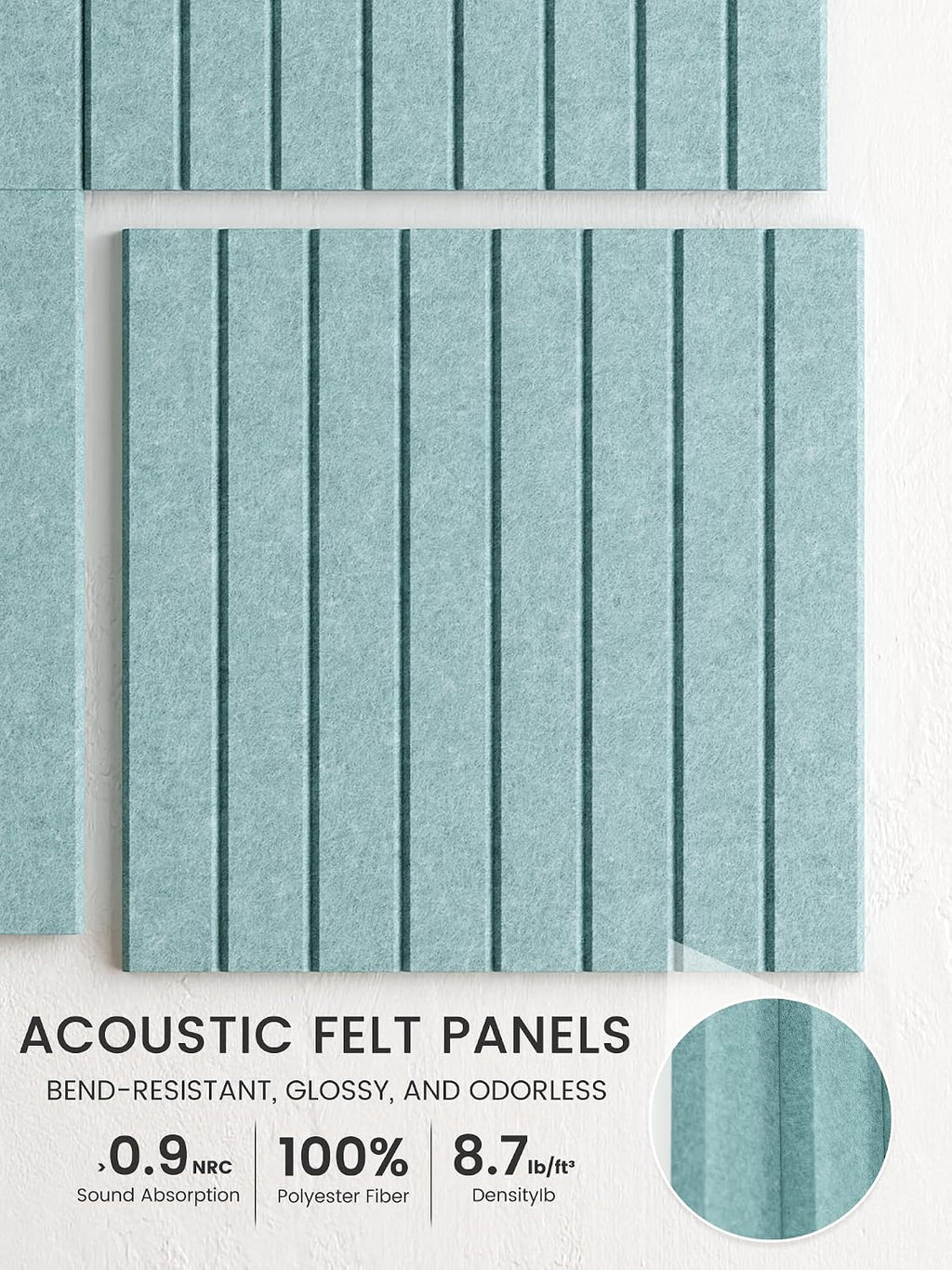 Large Felt Bulletin Board, 48" x 36" Cork Board Alternative, 12-Pack Fine Stripe Felt Wall Tiles with 30 Push Pins and 70 Adhesive Tabs, Ideal for Office, Home & Classroom, Teal Blue