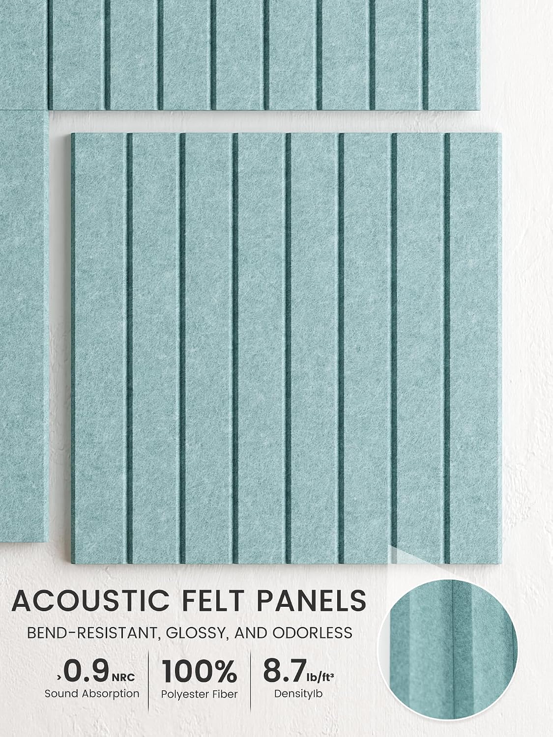 Large Felt Bulletin Board, 48" x 36" Cork Board Alternative, 12-Pack Fine Stripe Felt Wall Tiles with 30 Push Pins and 70 Adhesive Tabs, Ideal for Office, Home & Classroom, Teal Blue