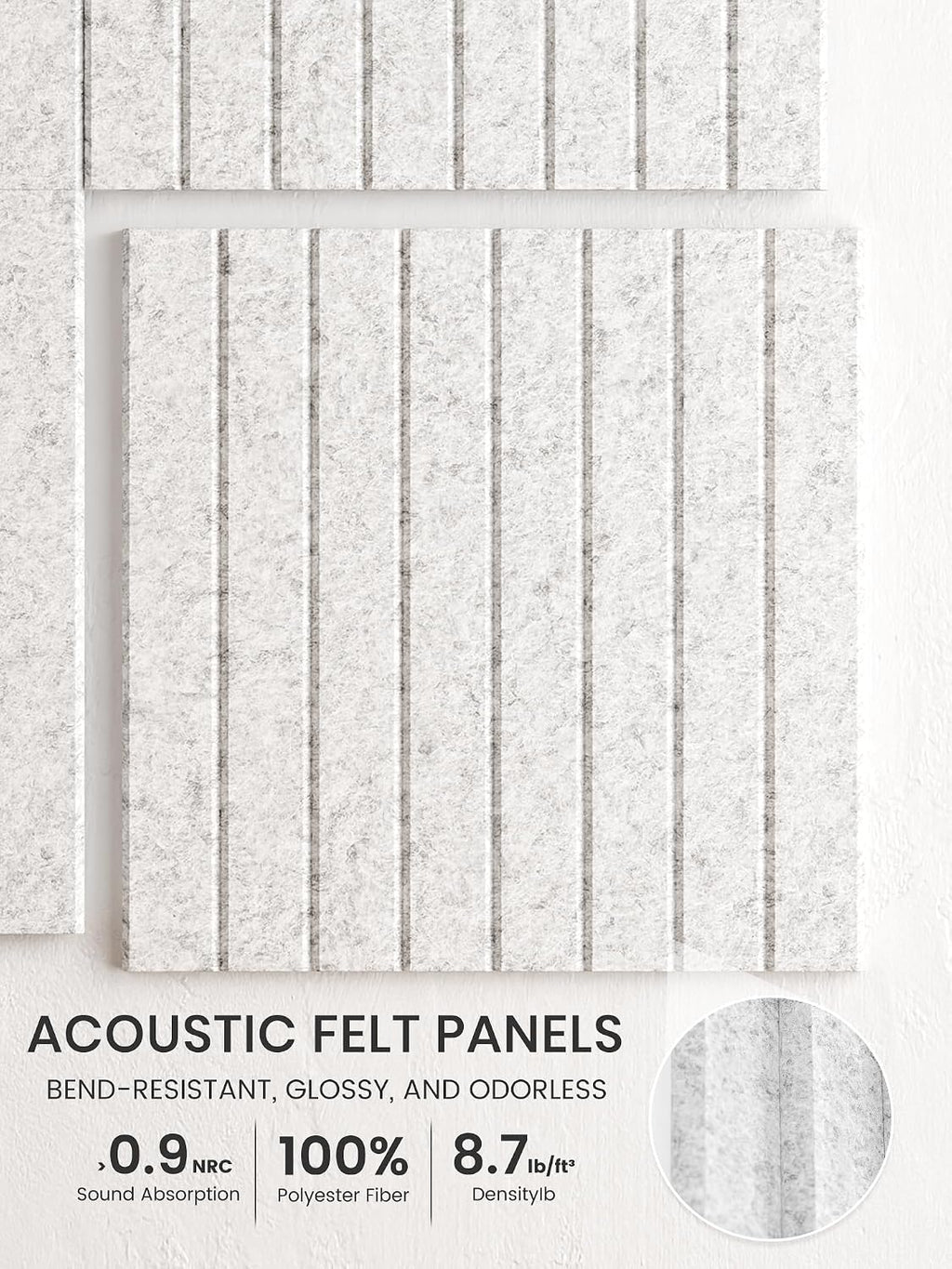 Large Felt Bulletin Board, 36" x 24" Cork Board Alternative, 6-Pack Fine Stripe Felt Wall Tiles with 30 Push Pins and 40 Adhesive Tabs, Ideal for Office, Home & Classroom, Light Gray