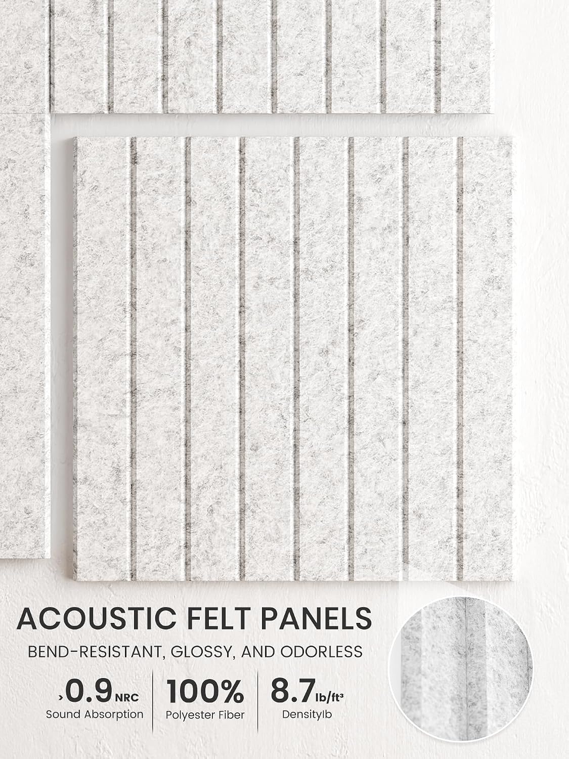 Large Felt Bulletin Board, 36" x 24" Cork Board Alternative, 6-Pack Fine Stripe Felt Wall Tiles with 30 Push Pins and 40 Adhesive Tabs, Ideal for Office, Home & Classroom, Light Gray