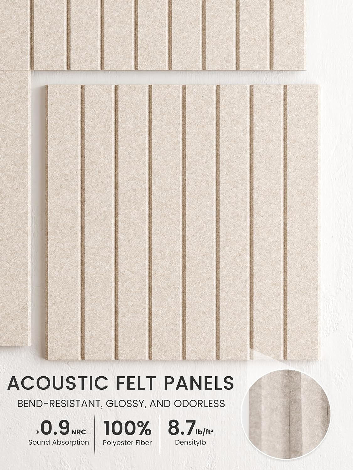 Large Cork Board Alternative - Slat Wall Paneling, Felt Bulletin Board Tiles for Office Decor, Push pin Board Office Wall Organizer -8 Vertical Stripes-12-Pack-Oatmeal