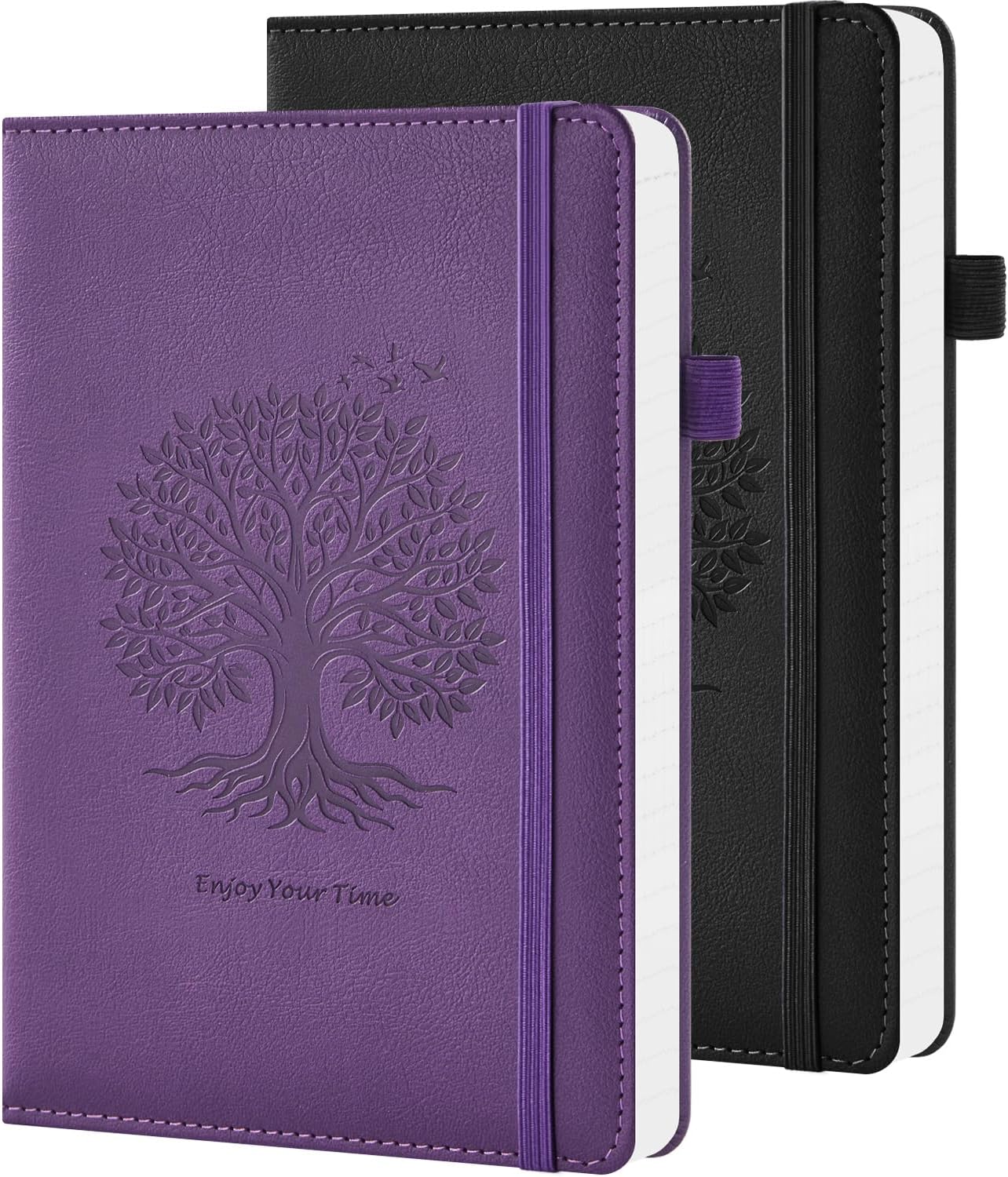2 Pack Journal Notebook for Women Men, 160 Pages per Pack, A5 (5.7'' x 8.4") Hardcover Journaling Notebook College Ruled for Writing Work, 100GSM Paper, Black & Dark Purple, School Office Supplies