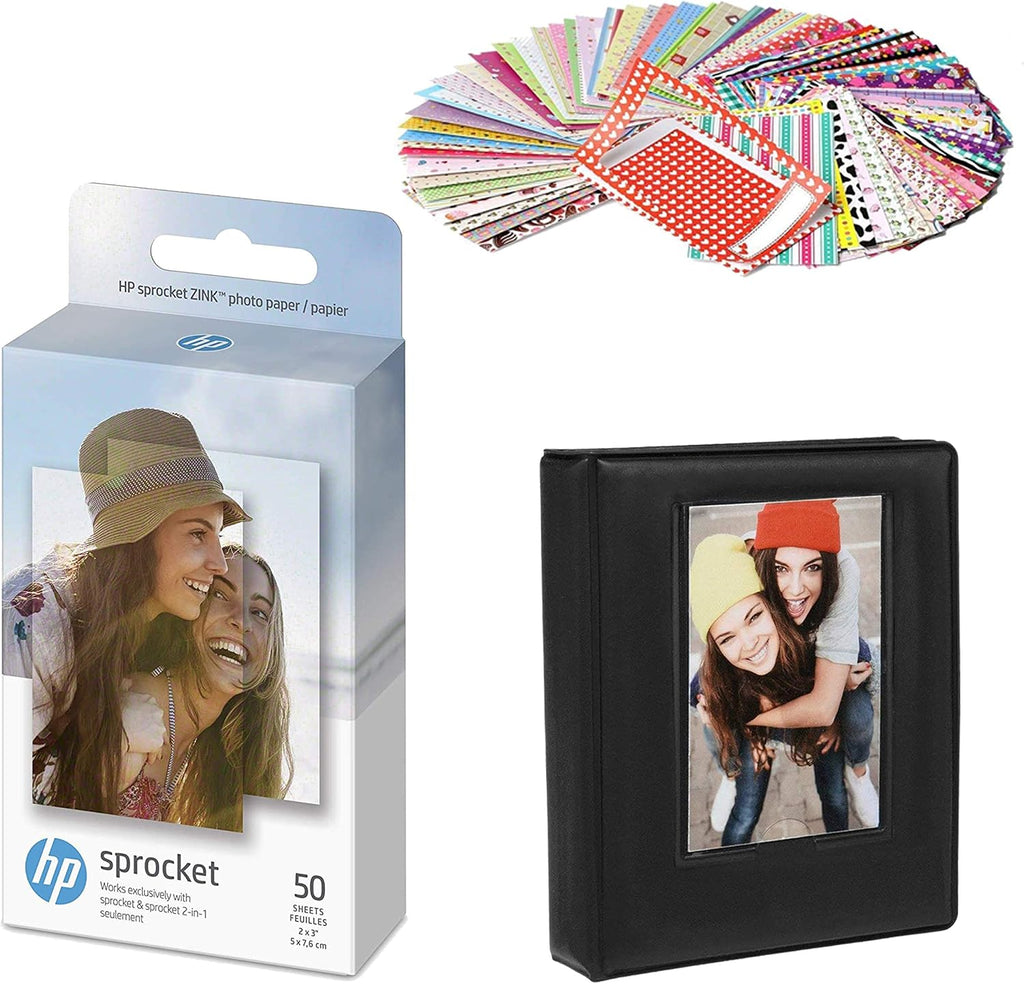 Sprocket 2x3 Premium Zink Sticky Photo Paper Compatible with Sprocket Photo Printers -Bundle Zink Paper, Photo Album and Sticker Sets.