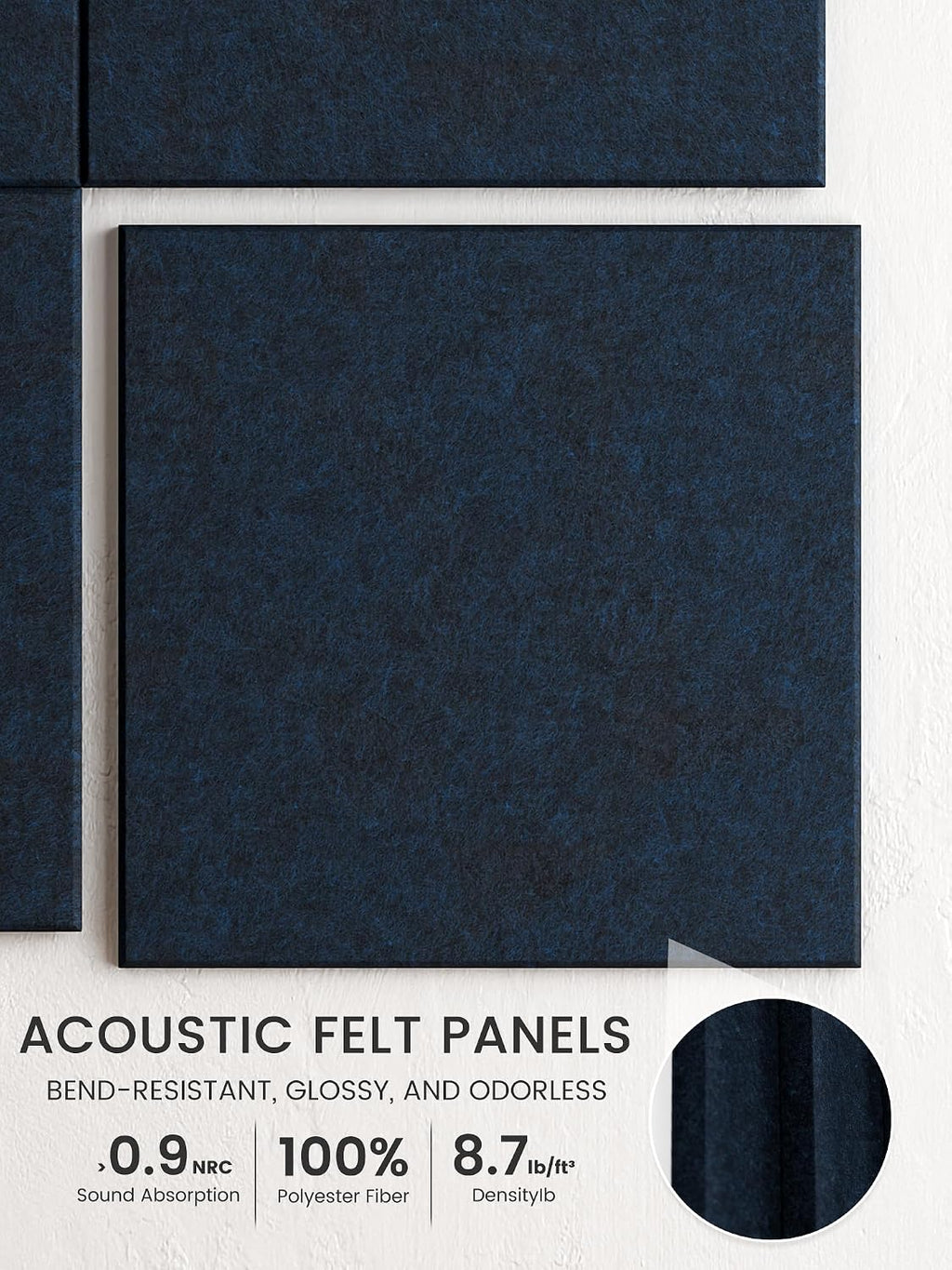 Large Felt Bulletin Board, 48" x 36" Cork Board Alternative, 12-Pack Solid Felt Wall Tiles with 30 Push Pins and 70 Adhesive Tabs, Ideal for Office, Home & Classroom, Carbon Blue