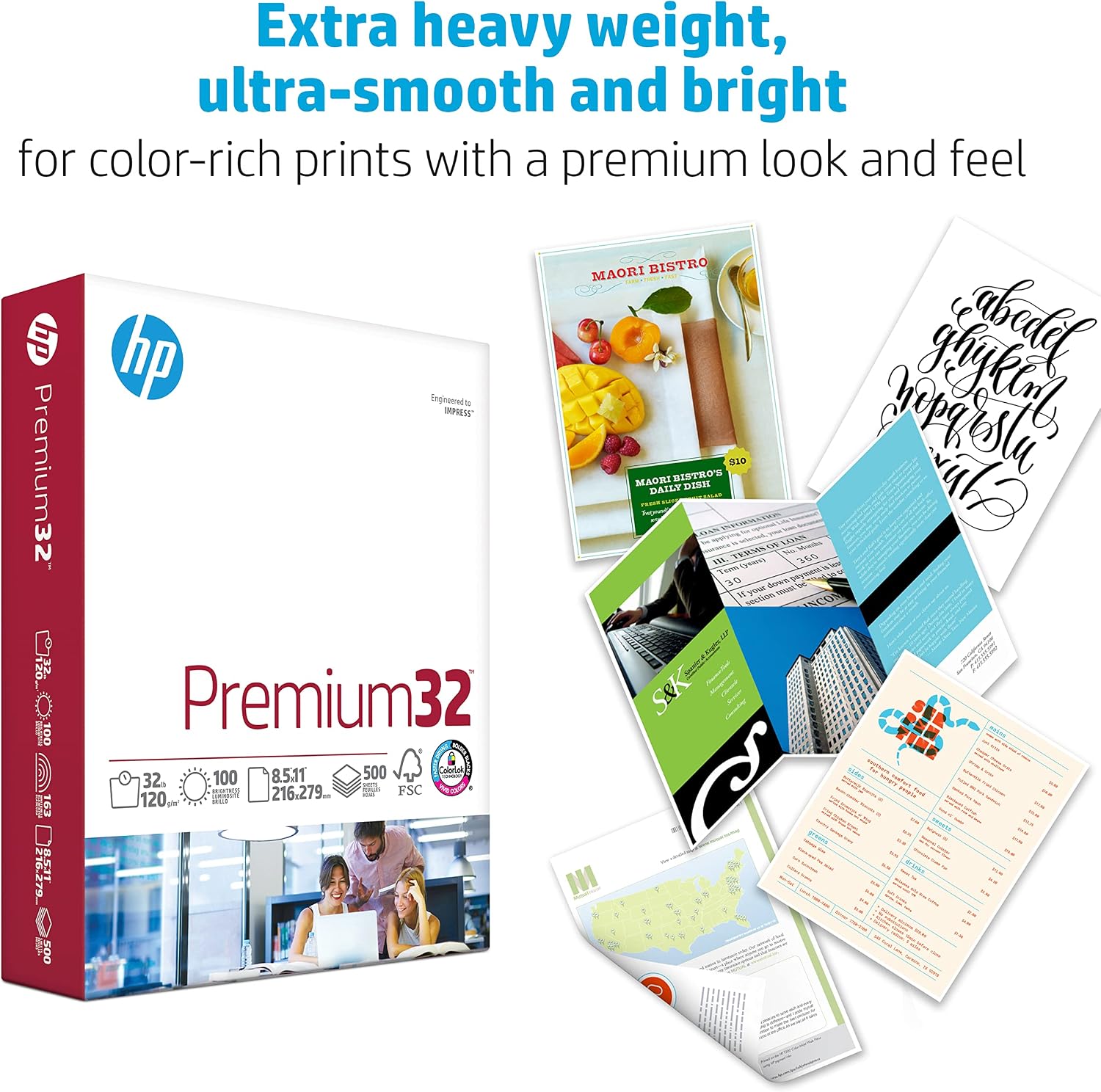 HP Printer Paper | 8.5 x 11 Paper | Premium 32 lb | 6 Pack - 3000 Sheets | 100 Bright | Made in USA - FSC Certified | 113100C