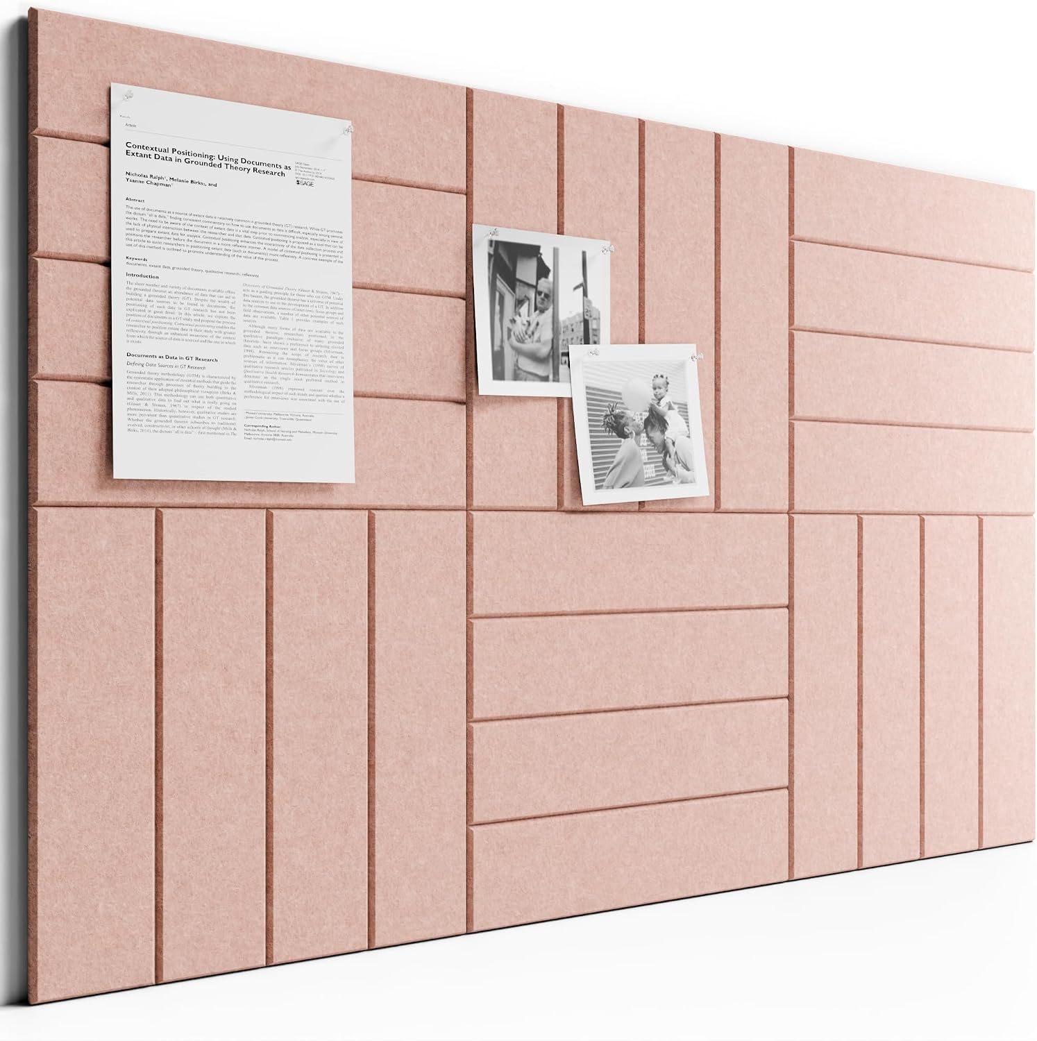 Large Felt Bulletin Board, Cork Board Alternative, Felt Wall Tiles with 30 Push Pins and Adhesive Tabs, Ideal for Office, Home & Classroom Decor, 6-Pack Bold Stripe-Pink