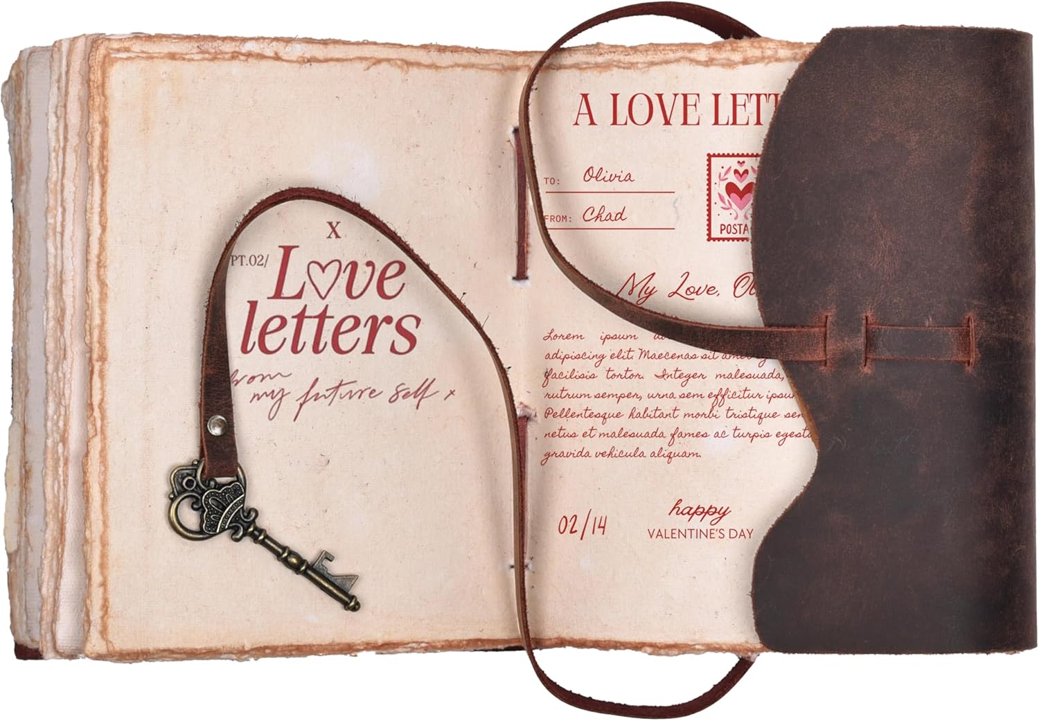 Vintage Leather Journal – 200 Handmade Vintage Watercolor Deckle Edge Paper – Leather bound Journal For Women Men – Key Lock Closure - Book of Shadows - 13X8 inches - Fuchsia