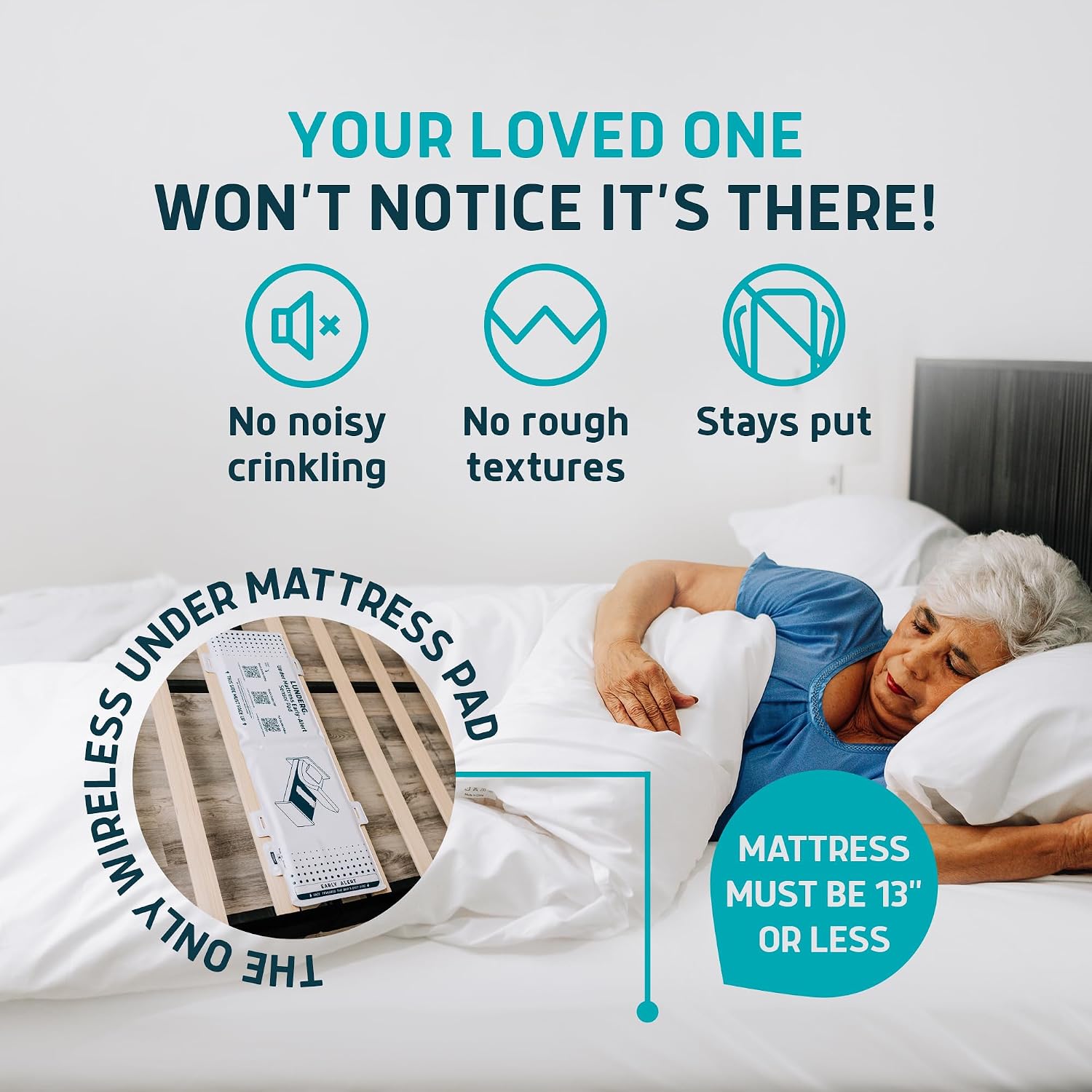 Under Mattress Bed & Chair Alarm Set - Invisible Wireless Sensor Pad with Early Alert & Pager - Our Most Advanced Fall Prevention for Dementia Care - Ideal for Loved Ones Who Refuse Help
