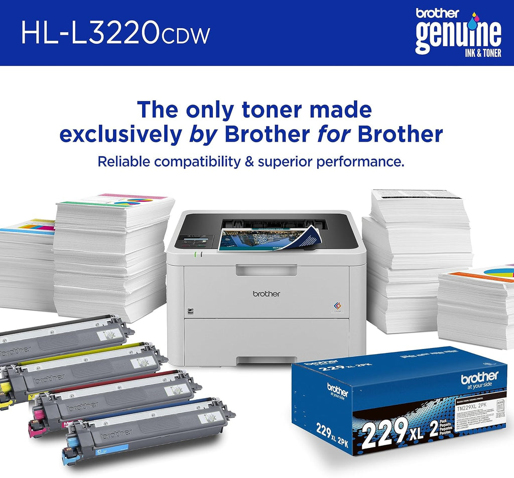 Color Laser Printer with Wireless Printing Fast 19 PPM Output, Duplex Feature, Mobile Device Compatible, 250-Sheet Paper Tray for Professional Home Office Printing (HL-L3220CDW)