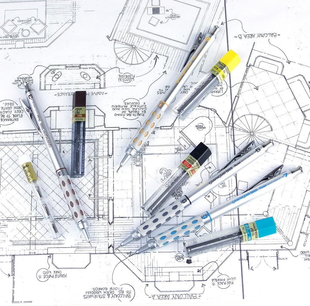 Arts GraphGear 1000 Premium Mechanical Drafting Pencil Set, Rectractable, For Students, Architects, Engineers, Artists, 4 Assorted Mechancical Pencils and Leads, Refill Erasers, Box Set