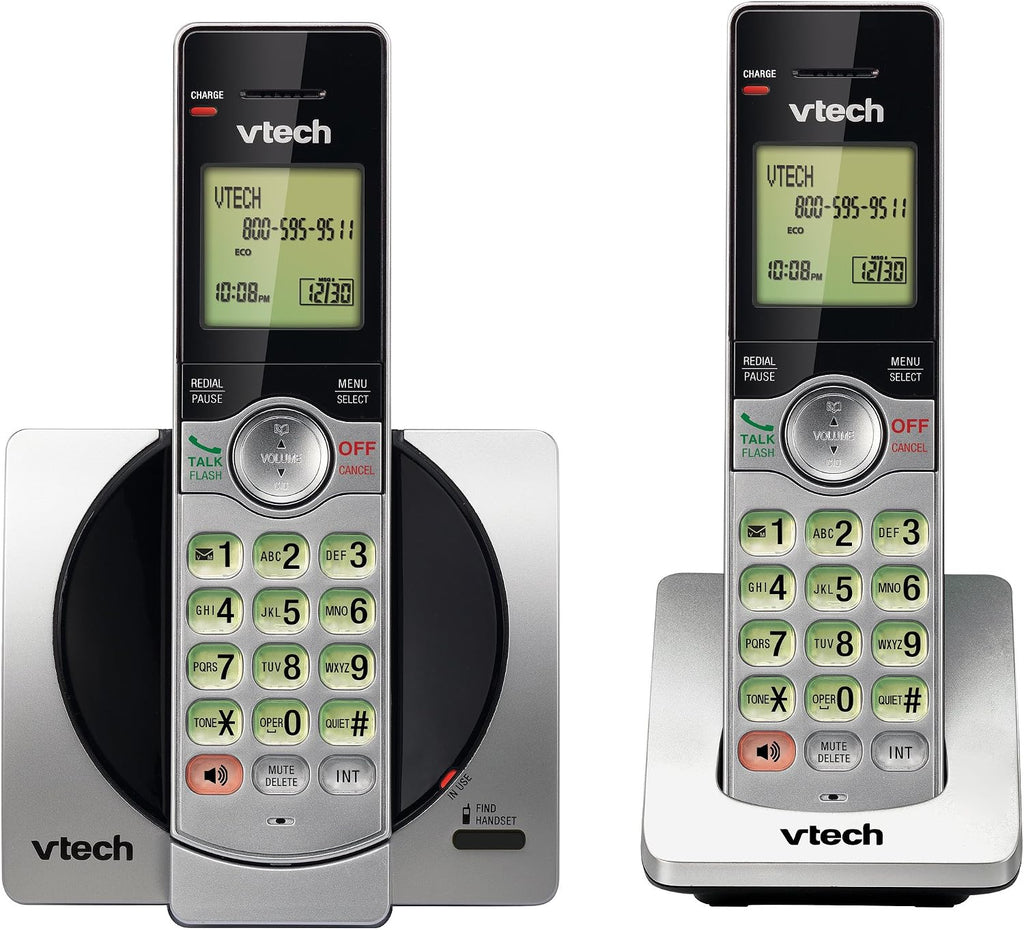 DECT 6.0 Dual Handset Cordless Phones with CID, Backlit Keypads and Screens, Full Duplex Handset Speakerphones, and Call Block Silver/Black