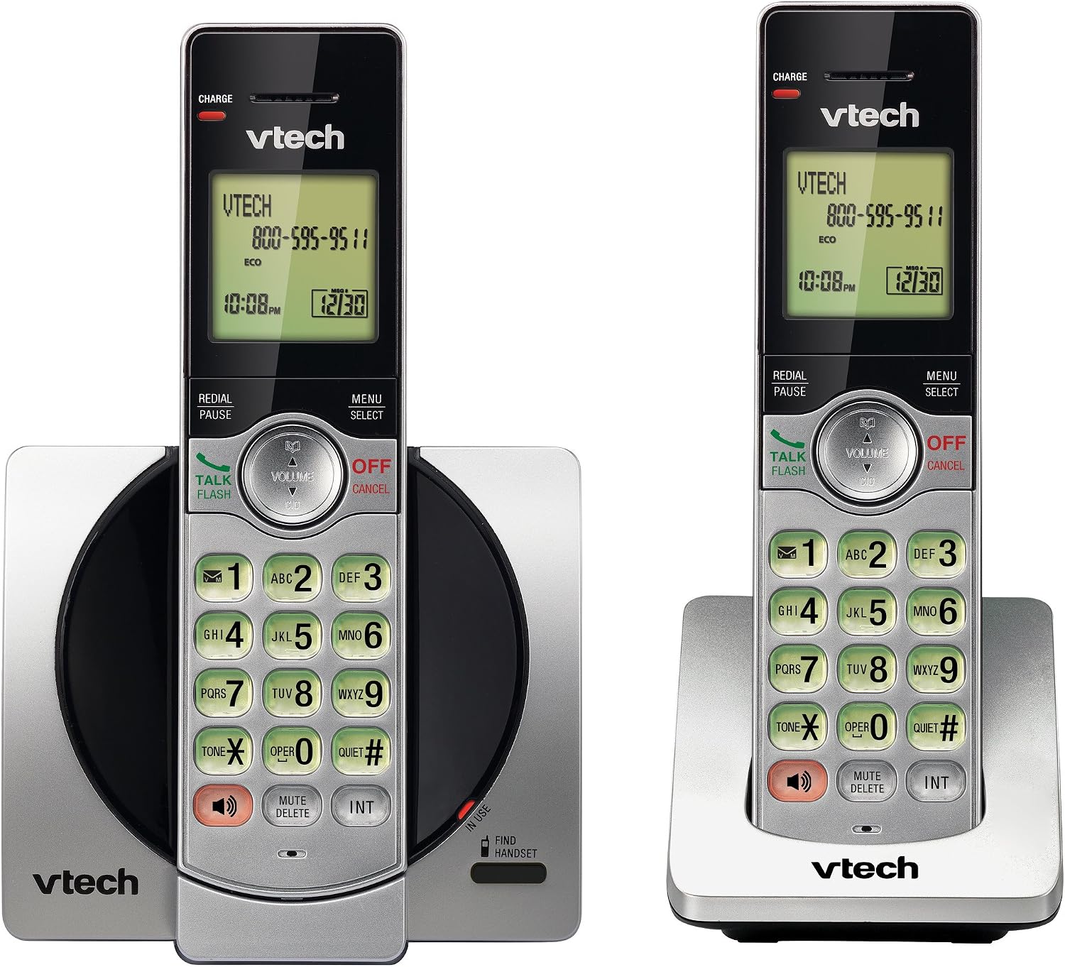 DECT 6.0 Dual Handset Cordless Phones with CID, Backlit Keypads and Screens, Full Duplex Handset Speakerphones, and Call Block Silver/Black