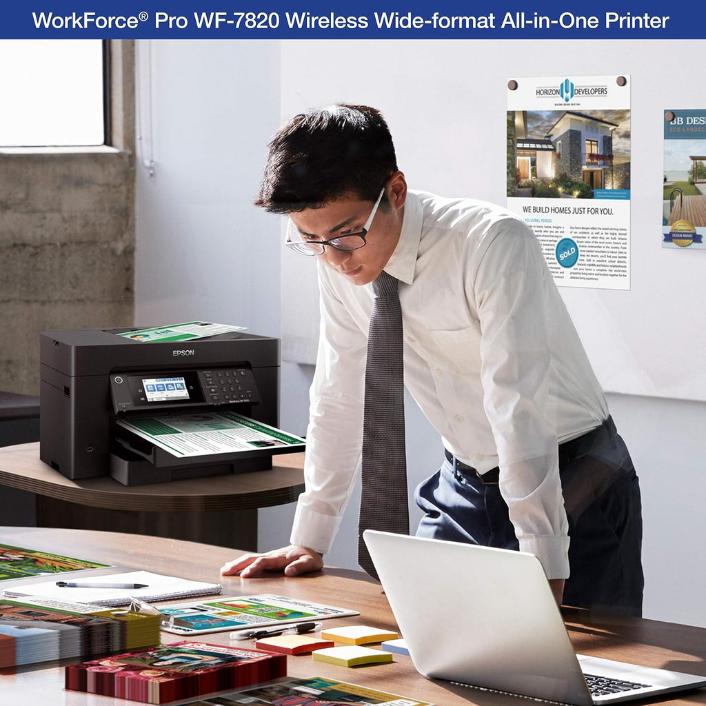 Workforce Pro WF-7820 Wireless All-in-One Wide-Format Printer, Auto 2-Sided Print 13" x 19" Copy, Scan & Fax, 50-Page ADF, 250-sheet Paper Capacity, Works with Alexa - Black