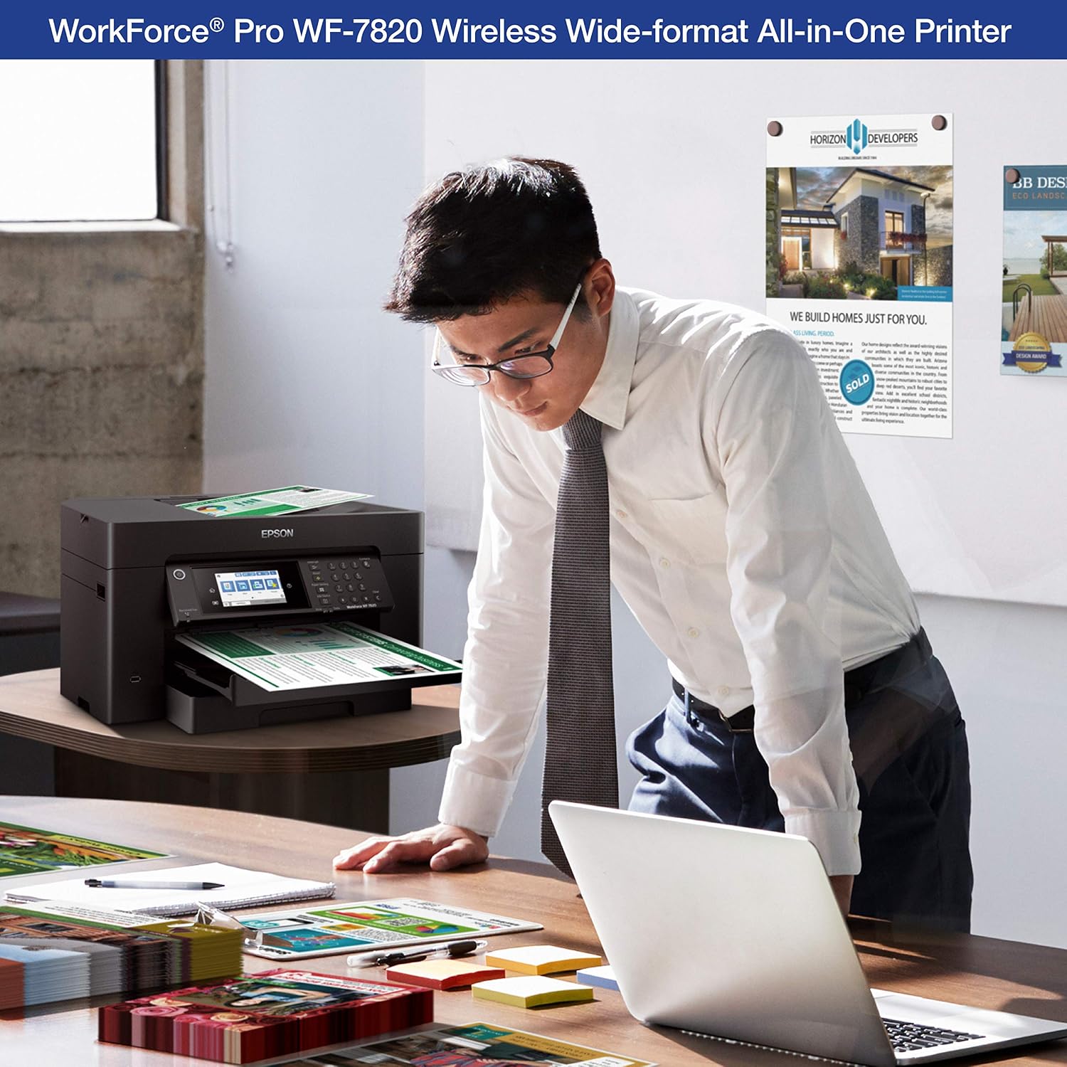 Workforce Pro WF-7820 Wireless All-in-One Wide-Format Printer, Auto 2-Sided Print 13" x 19" Copy, Scan & Fax, 50-Page ADF, 250-sheet Paper Capacity, Works with Alexa - Black